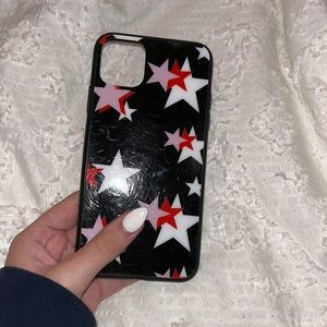 iphone 11 pro max black phone case w light pink, hot pink, & white stars
